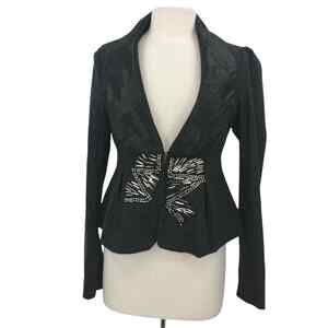 BKE Blazer Jacket Womens Medium Black Wool Blend Tuxedo Embellished Ladies